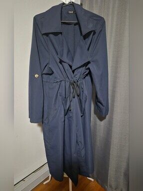 Long Trench Coat Rain Coat Adjustable Drawstring Waist